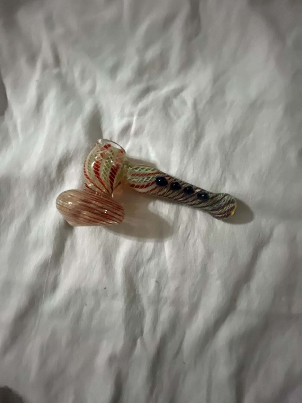 Artisanal Glass Hammer Bubbler Piece Red Green Blue